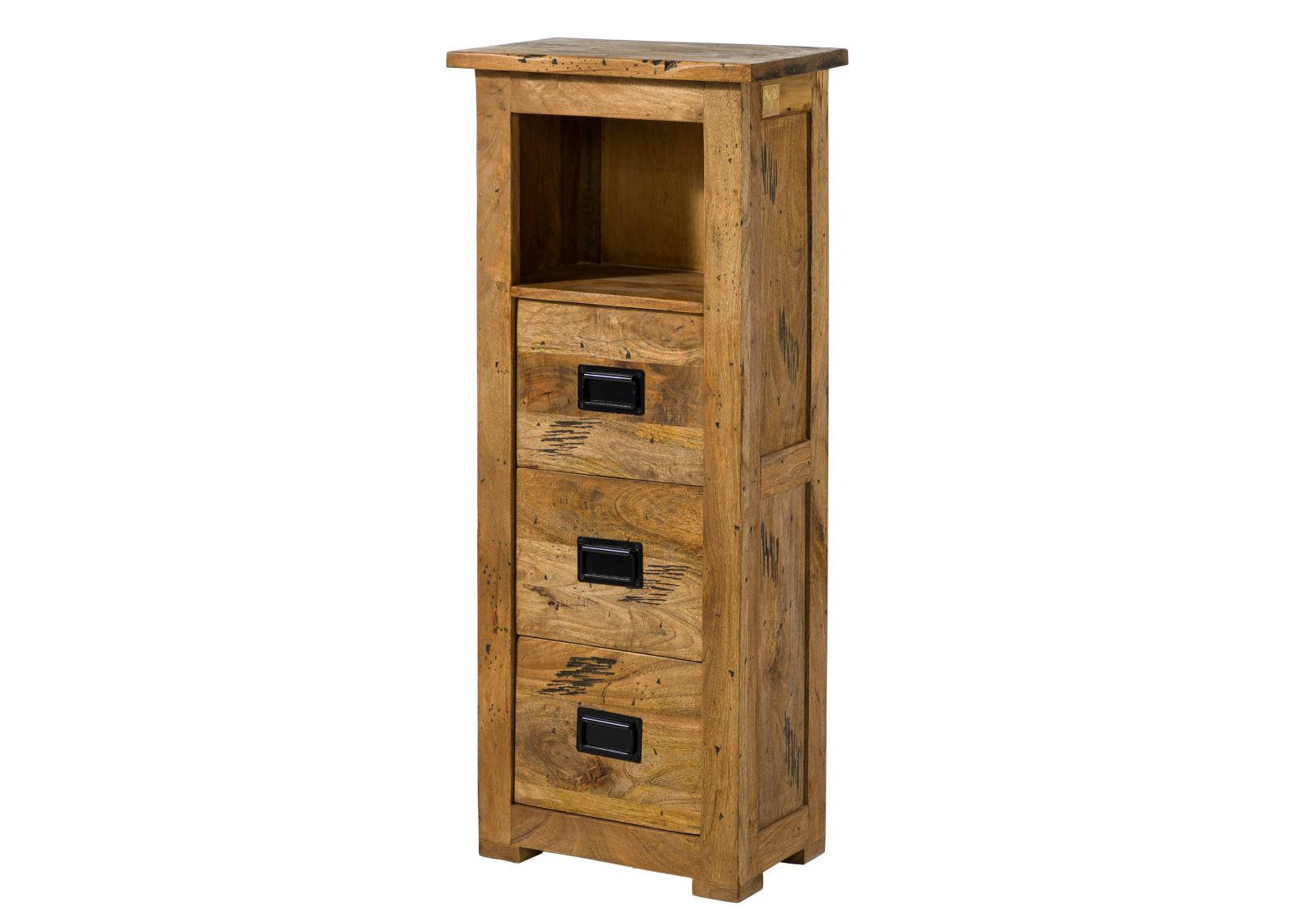 KOMMODE Mango 50x30x120 natur lackiert RAILWAY #181 - Hellbraun, Holz (50/120/30cm) - Massivmoebel24
