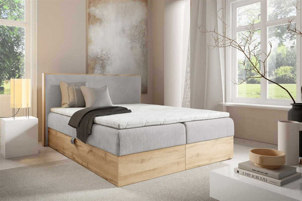 BOXBETT Roland Premium - Hellgrau, Holzwerkstoff/Textil (200/220cm) - Fun Möbel