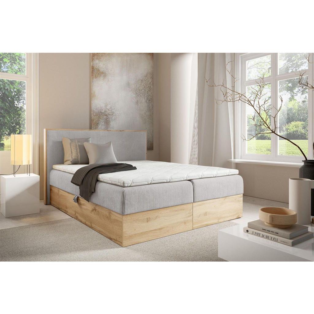 Thumbnail - Fun Möbel Boxbett, Hellgrau, Textil, 180x220 cm, Schlafzimmer, Betten, Boxspringbetten