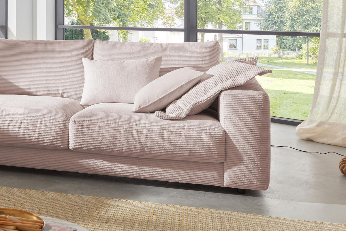 ECKSOFA MADELINE Pink Cord - Pink/Schwarz, Kunststoff/Textil (325/224cm) - KAWOLA