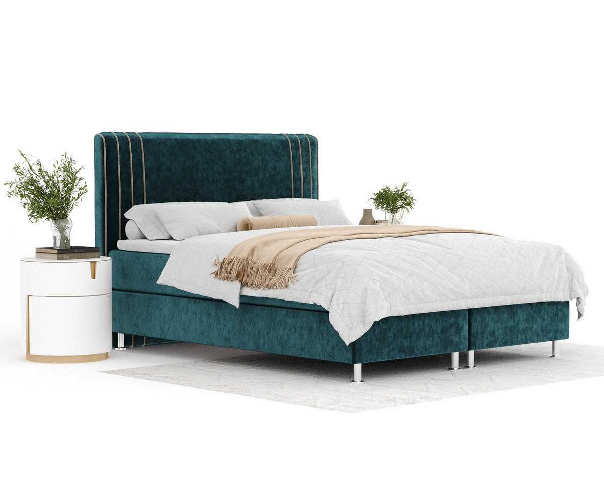 BOXSPRINGBETT Casone Türkisfarben/Beige 140/200 cm mit Latex-Topper - Türkis/Beige, Holz/Holzwerkstoff (140/200cm) - Maison de Reve