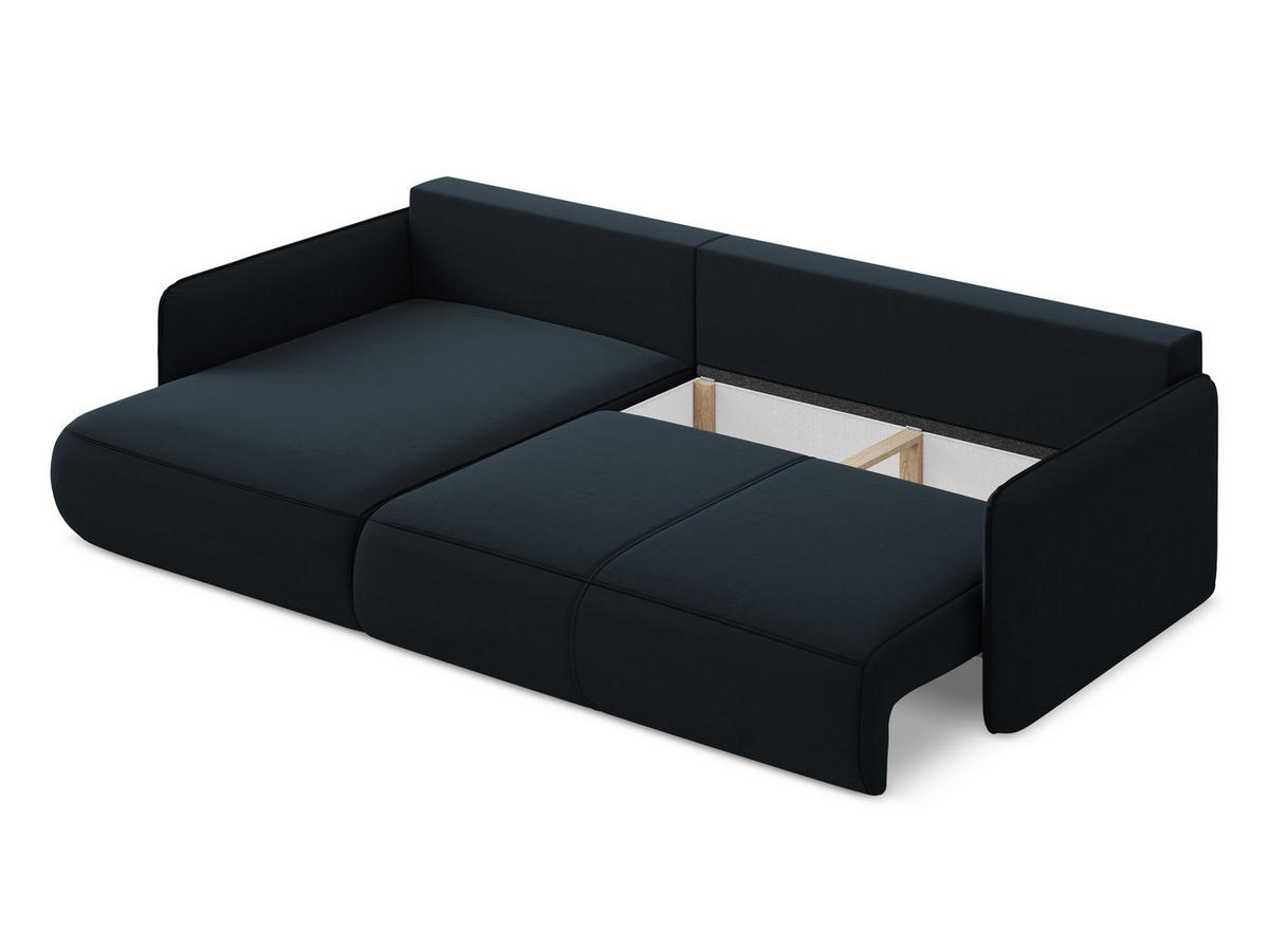 ECKSOFA mit Schlaffunktion Samt Stoff Blau - Blau/Schwarz, Kunststoff/Textil (148/240cm) - Makamii