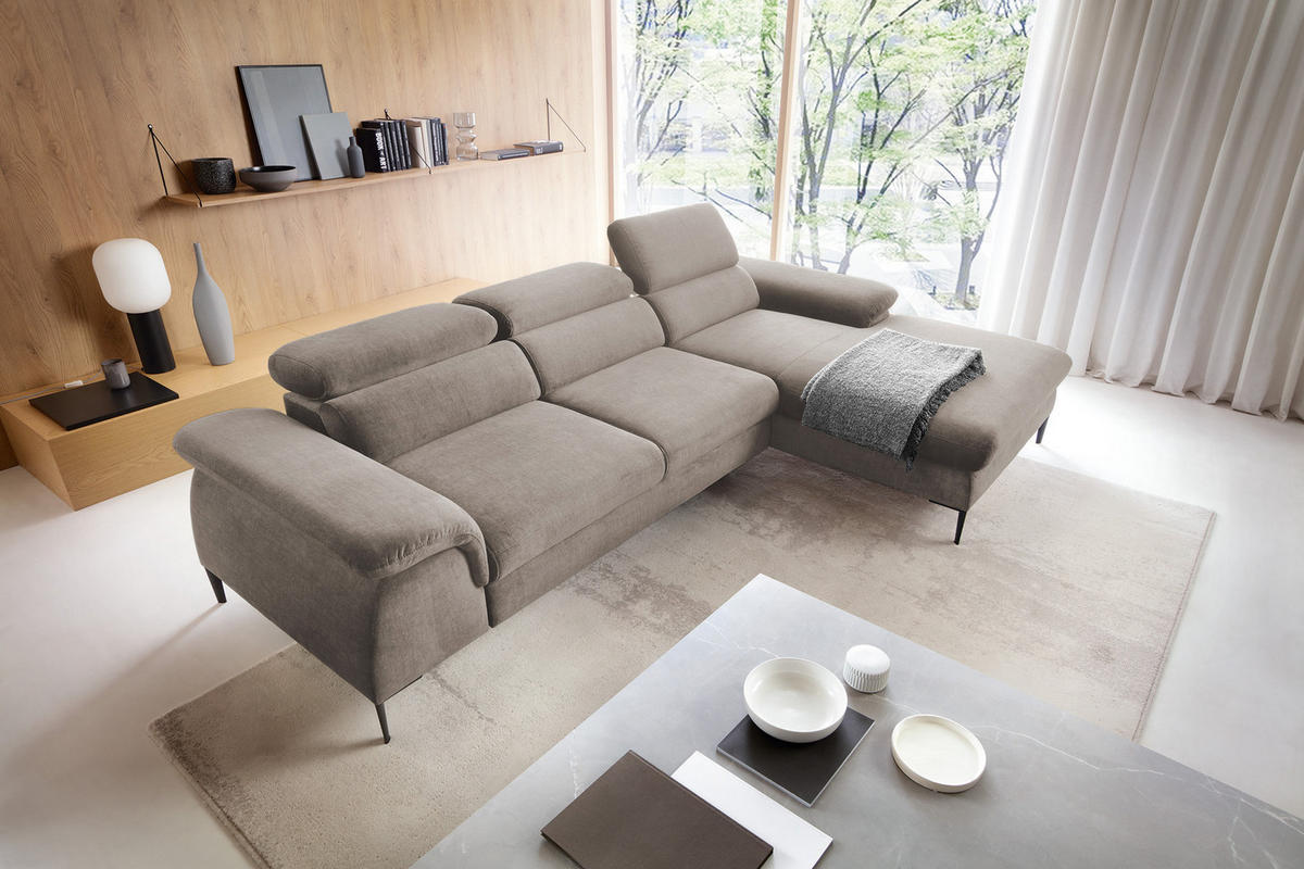 ECKSOFA L-Form 290 cm Amaro M mit Schlaffunktion, Rechts, Dunkelbeige - Cappuccino, Holz (182/288cm) - Emporius