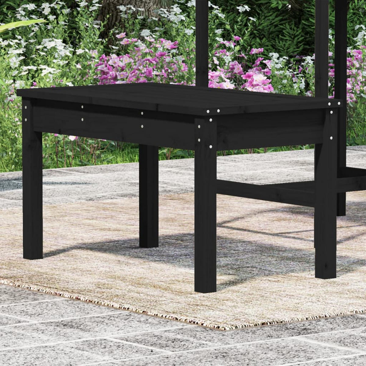 GARTENBANK Schwarz 80x44x45 cm Massivholz Kiefer - Schwarz, Holz (80/45/44cm) - furnicato