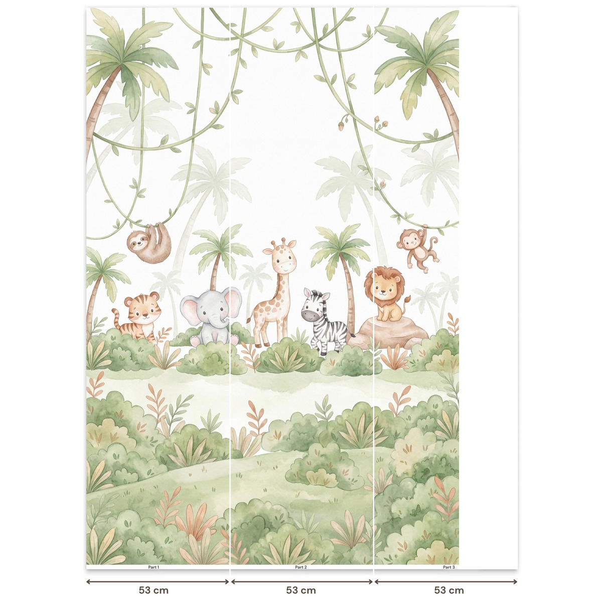 KINDERTAPETE - Tiere - Dschungel - Pastell - 140x220 cm - Weiß, Papier (140/220cm) - OnlyWow