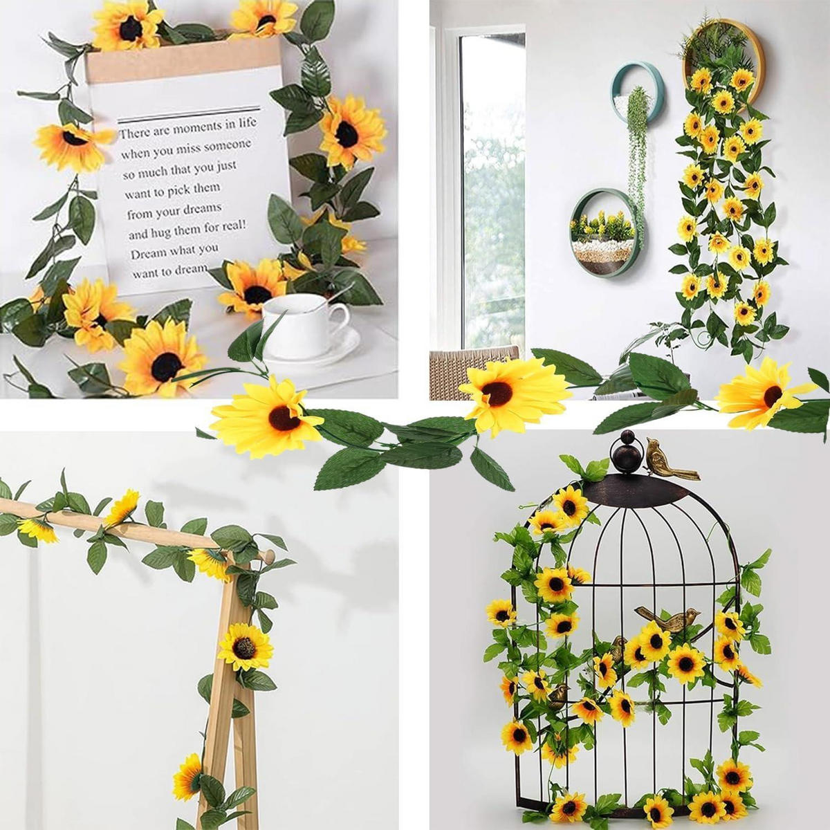 KUNSTBLUMEN-GIRLANDE Sonnenblumen 3-teiliges Set 2.45 m - Gelb, Kunststoff (8cm)