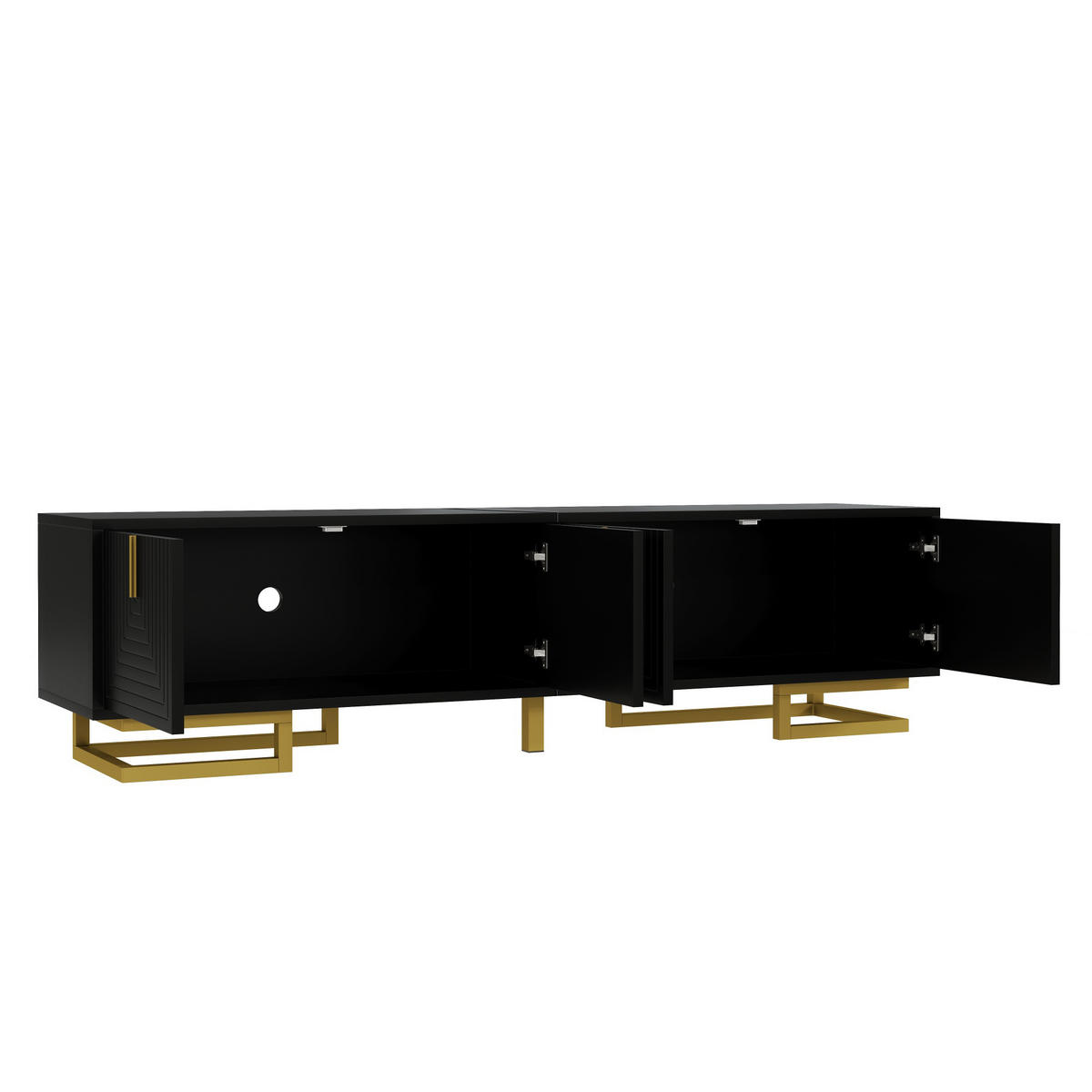 LOWBOARD in Schwarz TV-Schrank mit strukturierten Türen und goldenen Griffen für Wohnzimmer, B160/T38/H44.5 cm - Goldfarben/Schwarz, Holzwerkstoff/Metall (160/44.5/38cm) - STILVORA