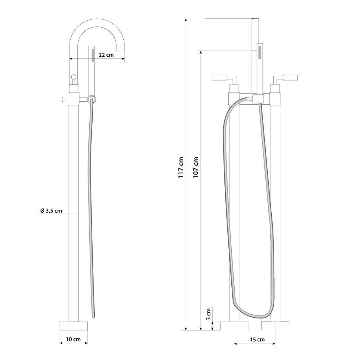 BADEWANNE freistehend F08 Armatur AF03 - Weiß, Glas/Kunststoff (80/58/170cm) - AcquaVapore by Sandra Jentho