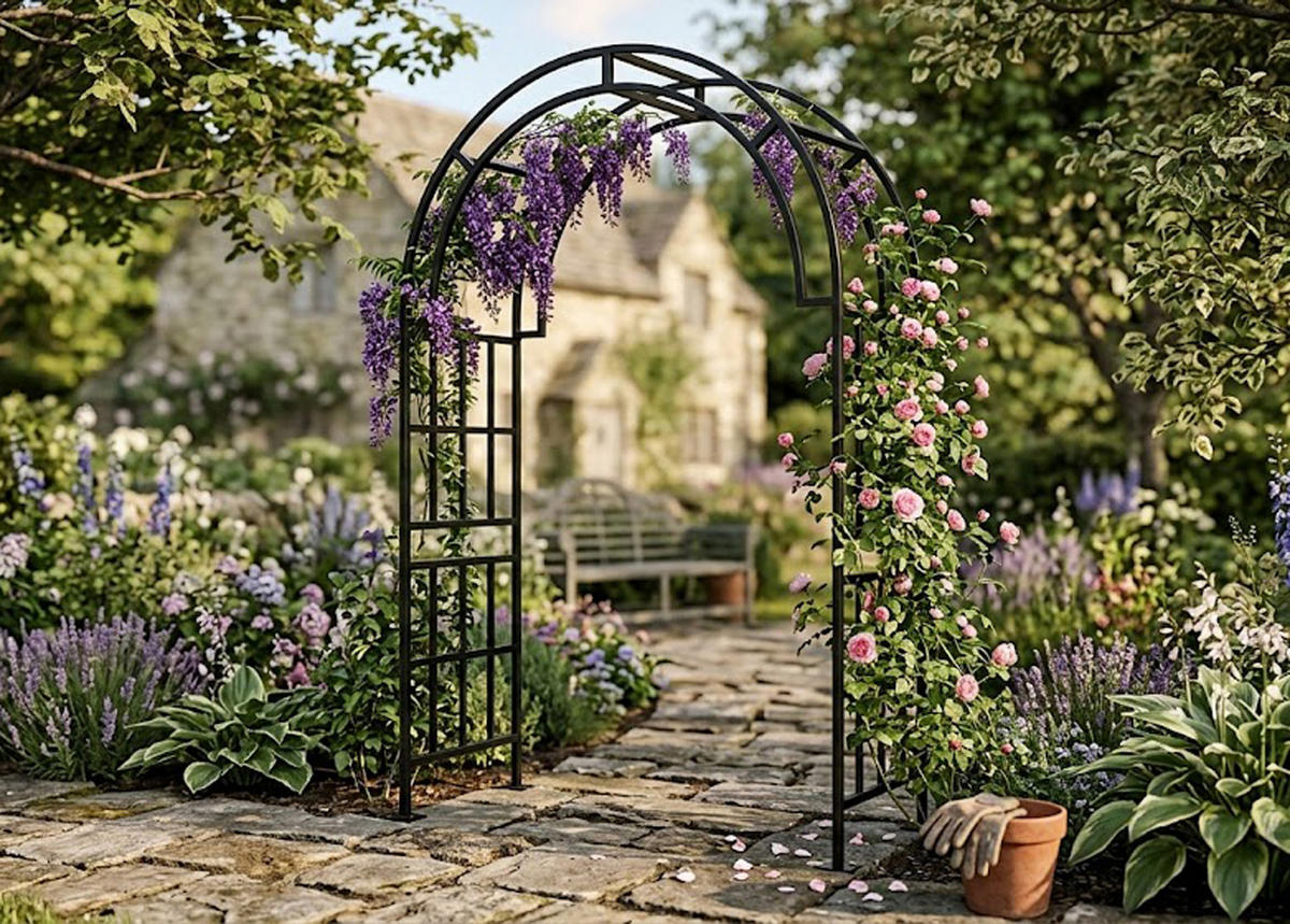 ROSENBOGEN Rochester - Rankhilfe aus Metall, pulverbeschichtet. BxTxH: 120x44x219 cm - Schwarz, Metall (120/219/44cm) - TPFGarden