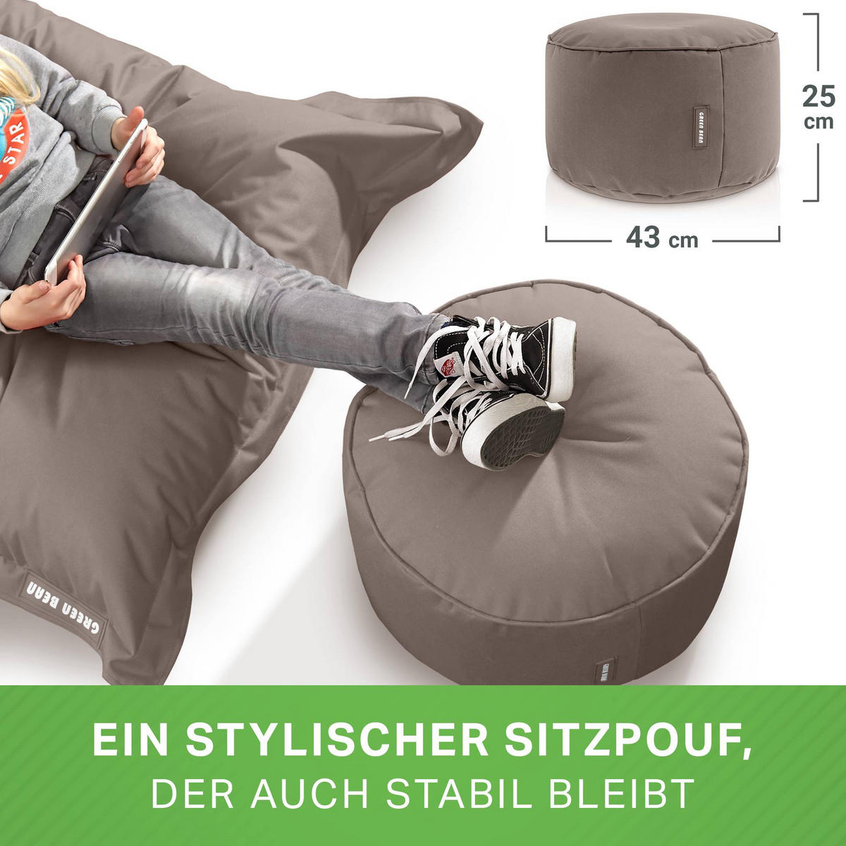 SITZSACK-HOCKER Pouf "Stay" 45x25cm - Braun, Textil (45/25/45cm) - Green Bean