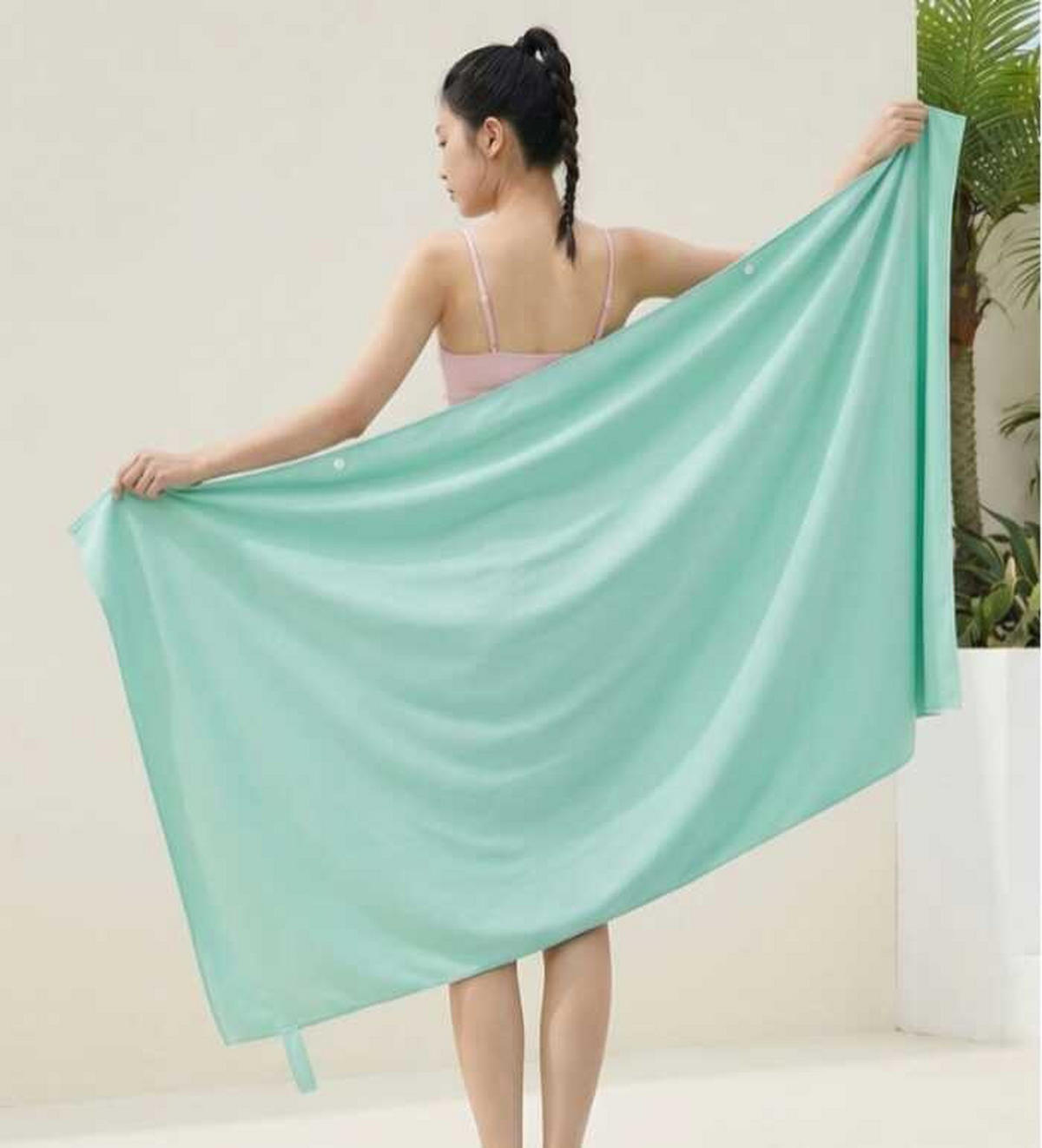 STRANDTUCH mit Knöpfen - 80 x 160 cm - Grün - Grün, Textil (80/160cm)