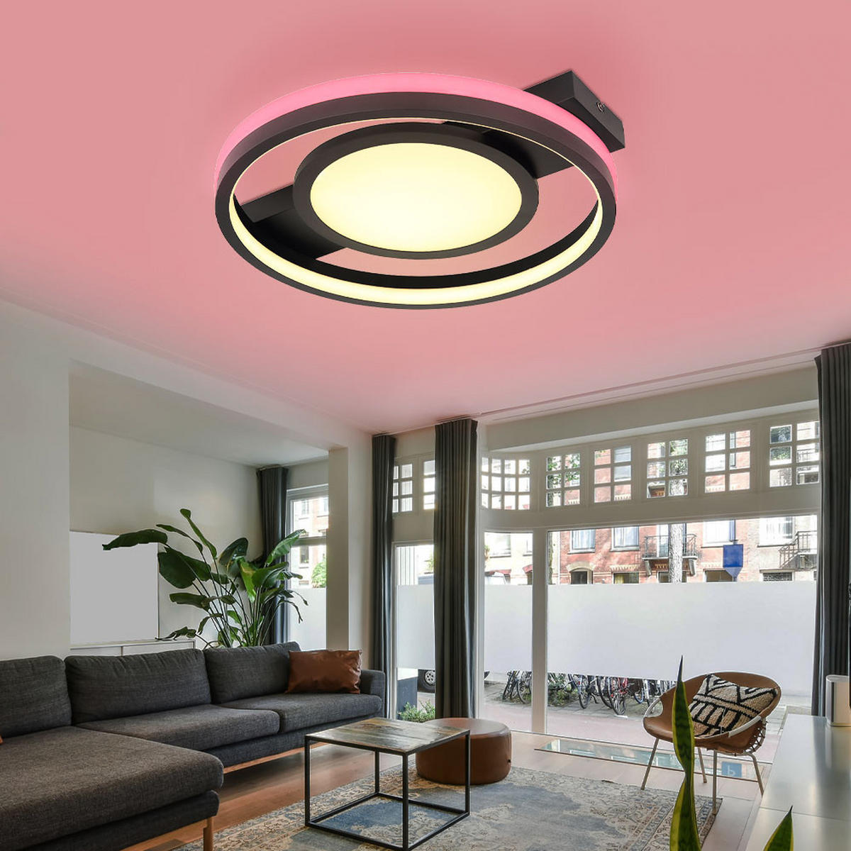 LED DECKENLEUCHTE GISELL Schwarz - Schwarz, Metall (43/40/6.8cm) - Globo Lighting