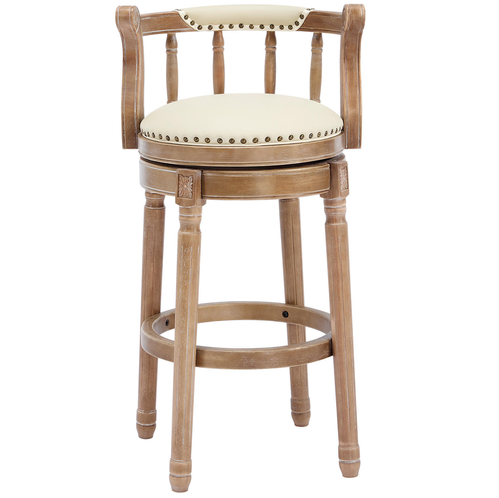 BARHOCKER drehbar Sitzhöhe ca. 75 cm Echtleder Holz Weiß - Weiß, Holz (54.8/96/54.8cm) - Meubliv