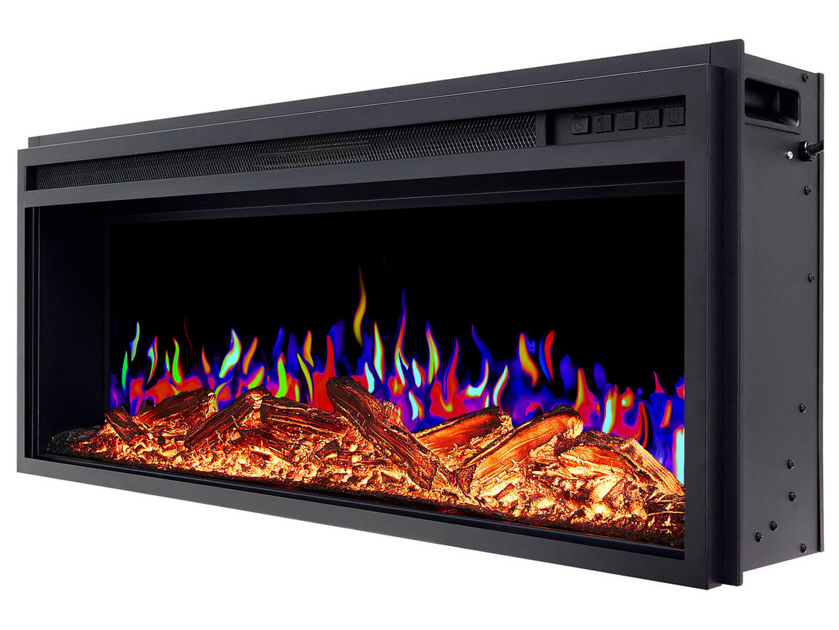 EINBAU-ELEKTROKAMINEINSATZ AF38 Multicolor – Breite 99 cm, 3D-Flammeneffekt, mehrfarbige Flammen, Heizfunktion - Schwarz, Glas/Metall (99.3/41.4/19cm) - ArtiFlame