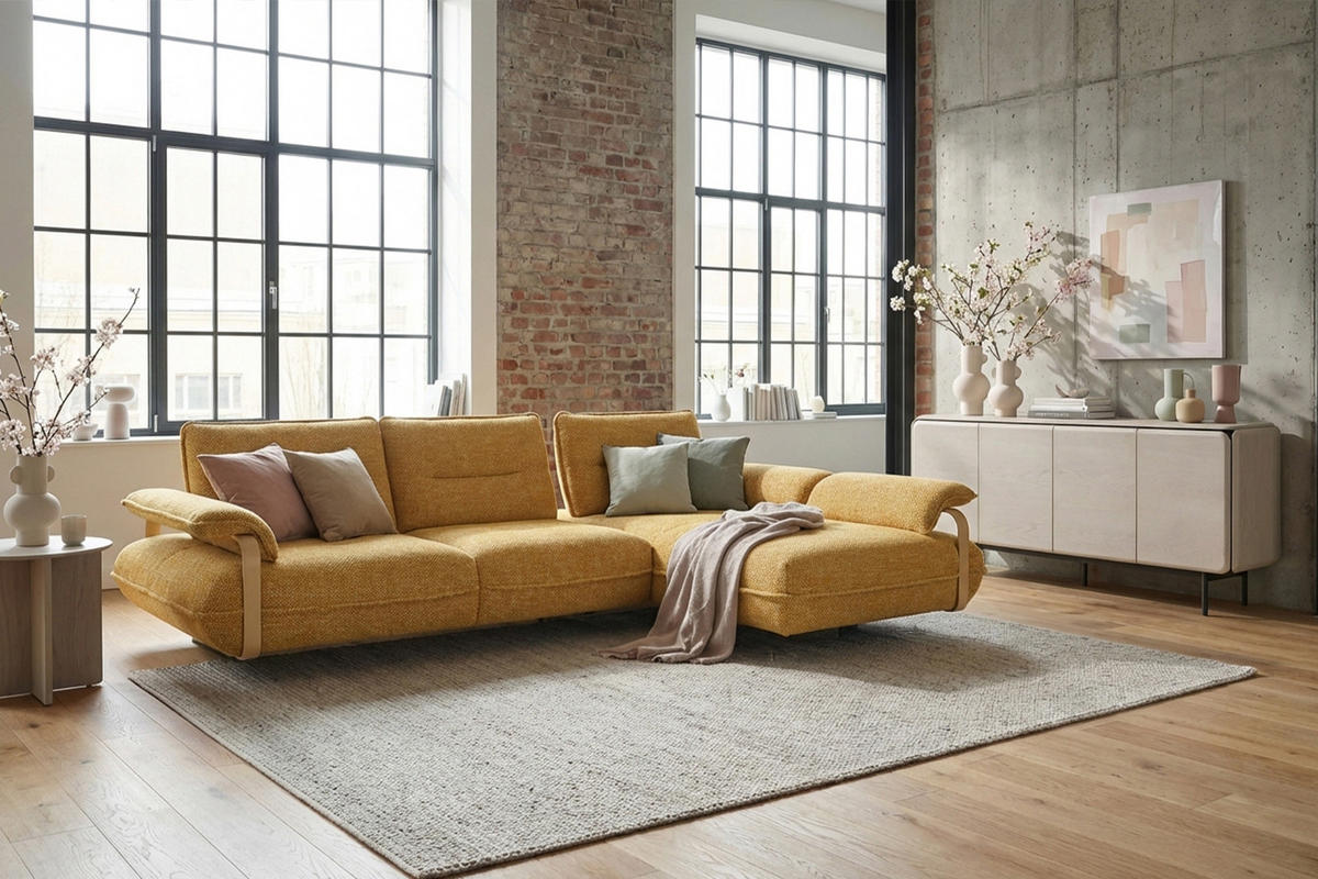 ECKSOFA ANISSA Gelb Flachgewebe - Gelb/Schwarz, Kunststoff/Textil (185/297cm) - KAWOLA