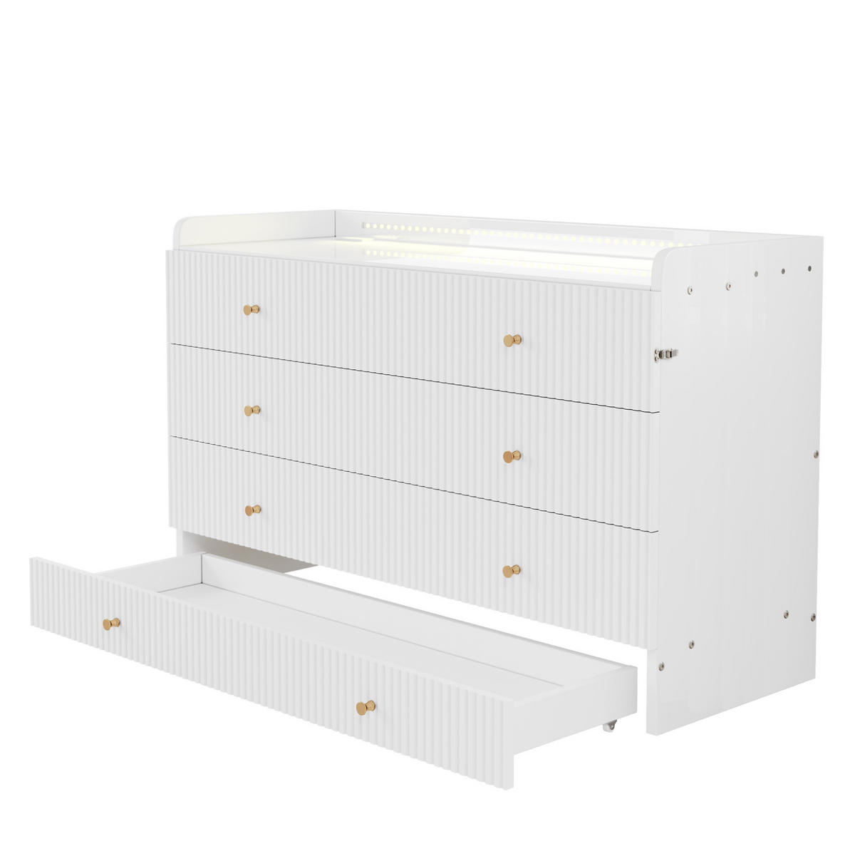 BETT 140/200 cm in Weiß – klappbar mit Stauraum, LED-Beleuchtung und USB - Weiß, Holzwerkstoff (140/200cm) - BEAOK