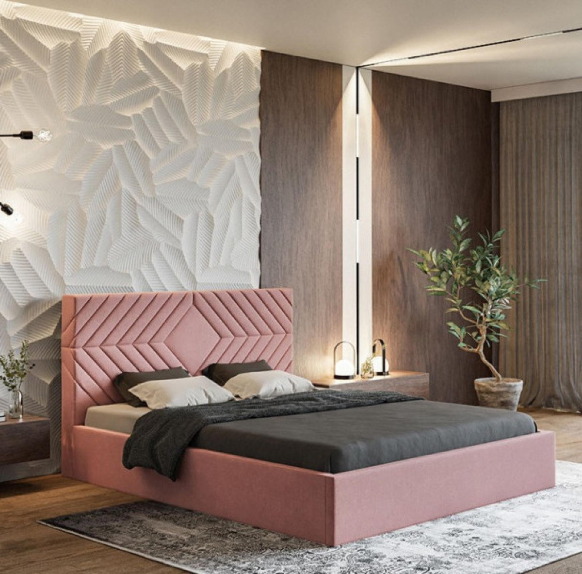 BETT Rosa OLDO 2 Mit Bettkasten 140x200 cm - Pink/Schwarz, Textil (140/200cm) - Sepro Meble