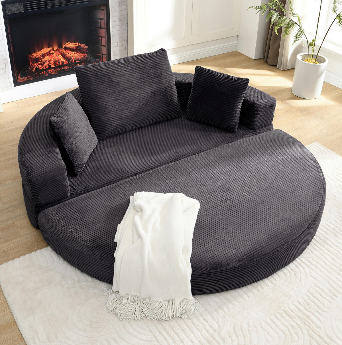 SOFABETT 2-in-1 173 x 176 cm Schwarz Cordstoff - Schwarz, Kunststoff (176/40/173cm) - Meubliv