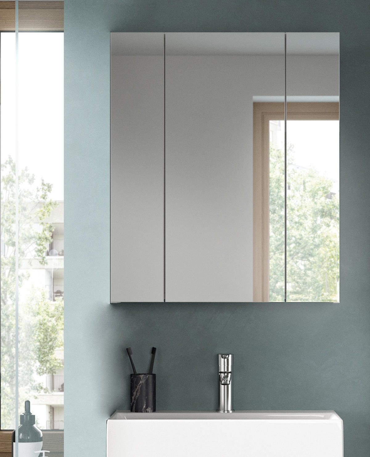 SPIEGELSCHRANK weiß Badschrank, Badschrank 3-türig 60 x 70 cm hängend - Weiß Hochglanz/Weiß, Glas/Holzwerkstoff (60/70/18cm) - Inn.Furn