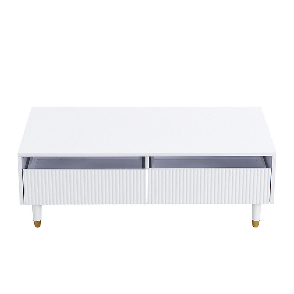 TV-ELEMENT mit Couchtisch - Kombination 2er-Set viertüriger Weiß-Gold mit LED-Beleuchtung - Weiß, Holzwerkstoff (178/45/35cm) - OKWISH