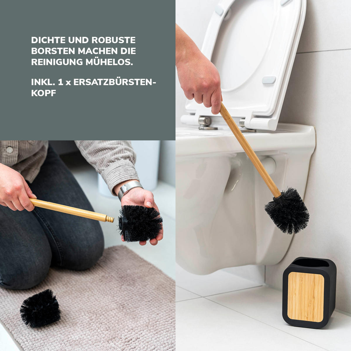 WC-GARNITUR, schwarz - Schwarz, Kunststoff (10/39/10cm) - eluno