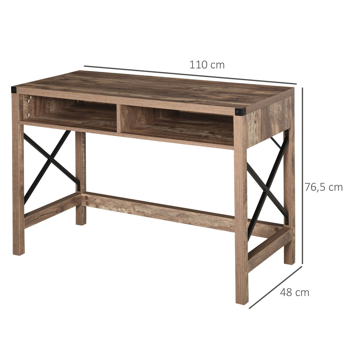 SCHREIBTISCH Schwarz und Braun Holzoptik mit 2 offenen Fächern 110/48/76 cm - Braun, Holz (48/110/76cm) - PANGIVO