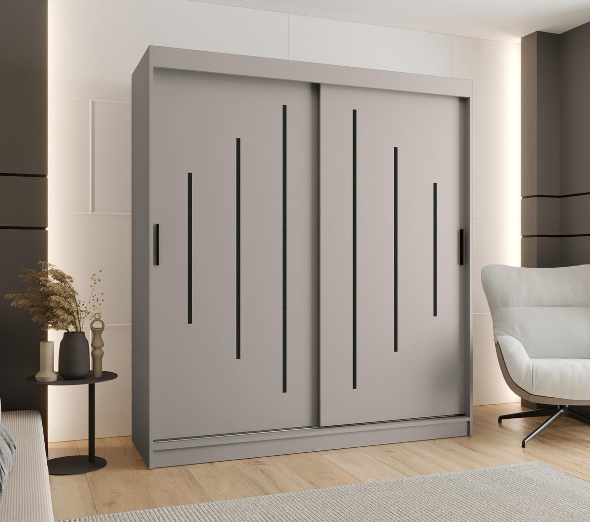 ŠATNÍ skříň s posuvnými dveřmi 200/180/62 2dveřová - černá/kašmírová, dřevo/plast (180/200/62cm)
