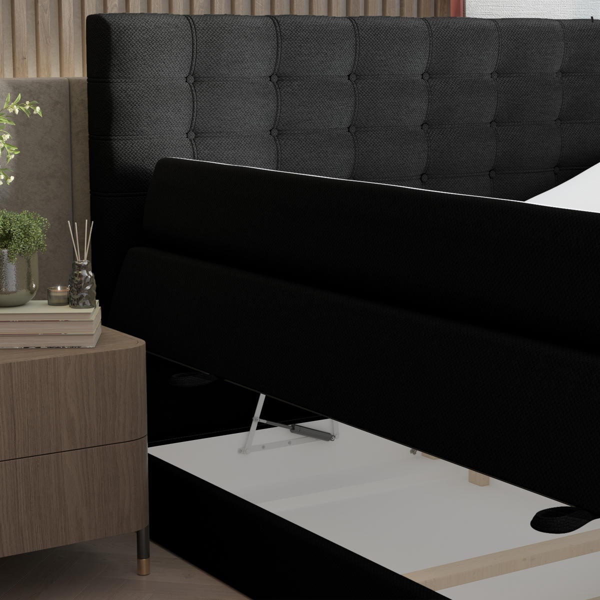 BOXSPRINGBETT Blend Schwarz 120/200 cm mit Matratze - Schwarz, Holz/Holzwerkstoff (120/200cm) - Maison de Reve