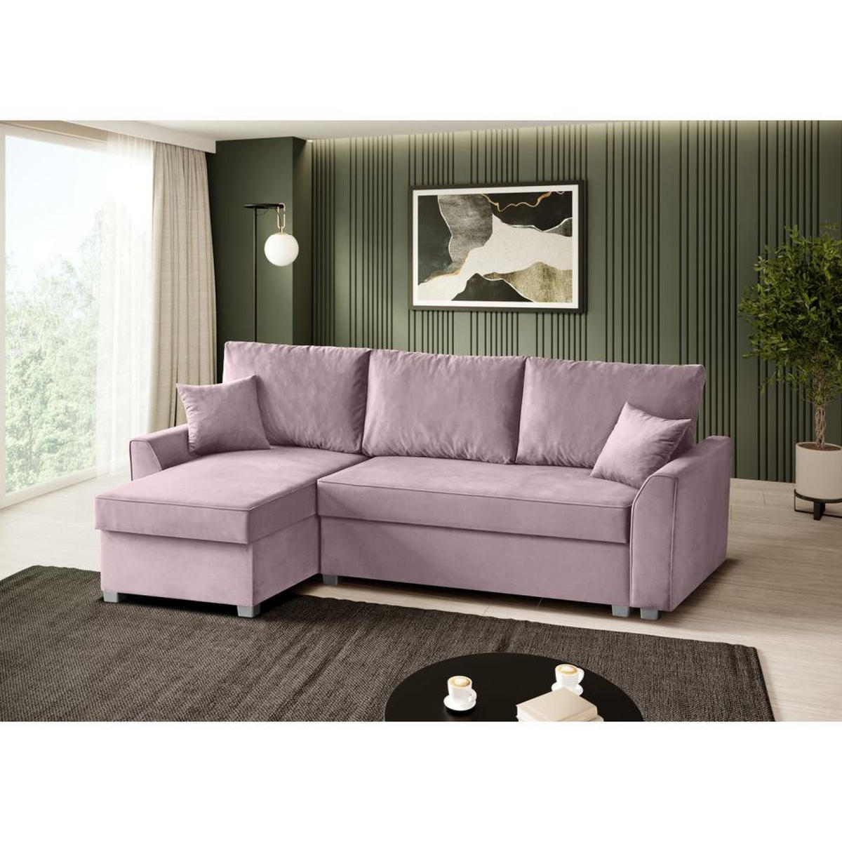 ECKSCHLAFSOFA Teramo rosa - Schwarz/Rosa, Kunststoff/Textil (235/150cm) - Beautysofa