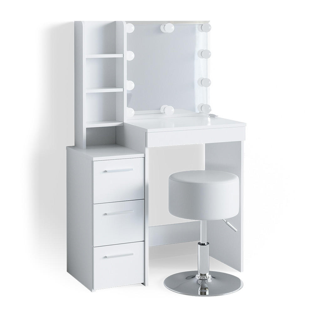 SCHMINKTISCH Meryl Weiß 79.9 cm mit LED Beleuchtung und Hocker - Weiß, Holzwerkstoff (40/127.4/79.9cm) - Vicco