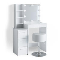 SCHMINKTISCH Meryl Weiß 79.9 cm mit LED Beleuchtung und Hocker - Weiß, Holzwerkstoff (40/127.4/79.9cm) - Vicco