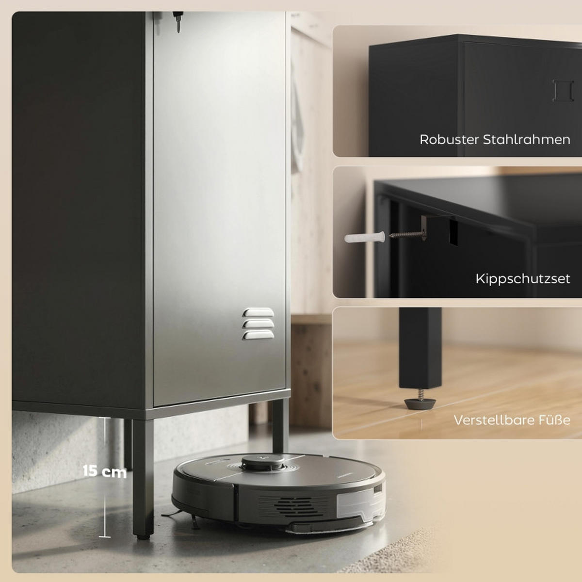 KLEIDERSCHRANK DE-38043 40/40/179 cm mit abschließbarer Tür Schwarz - Schwarz, Metall (40/179/40cm) - ComfortXL