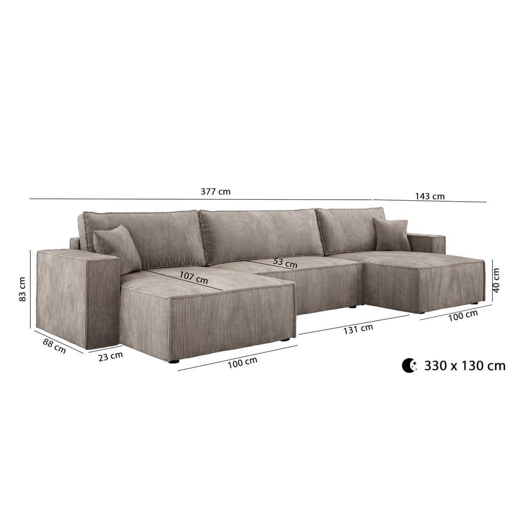 Thumbnail - DomoHome Ecksofa, Weiß, Textil, Rechteckig, 377x83x143 cm, Wohnzimmer, Sofas & Couches, Wohnlandschaften, Wohnlandschaft...