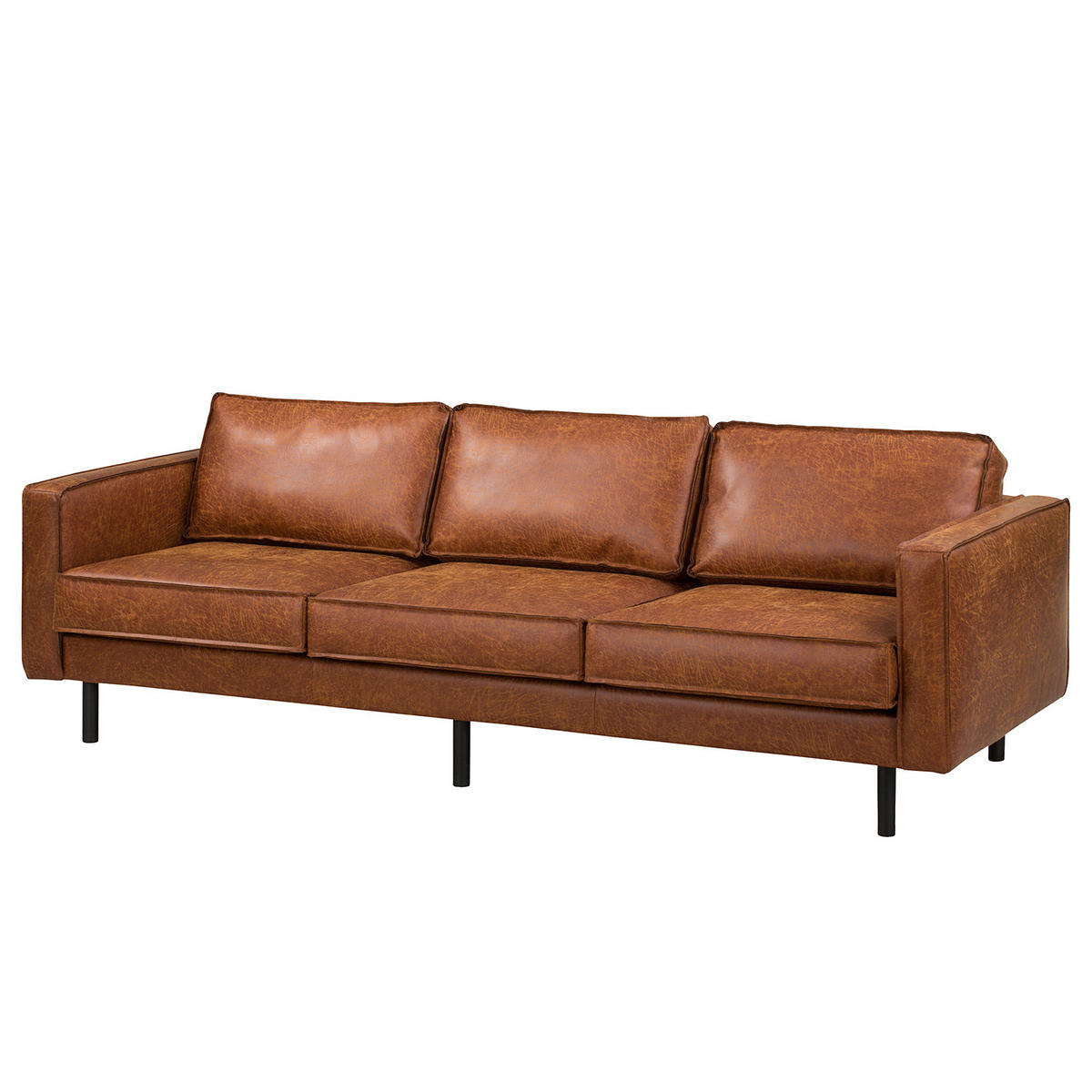BIGSOFA - Cognac/Schwarz, Leder/Textil (237/81/96cm) - home24