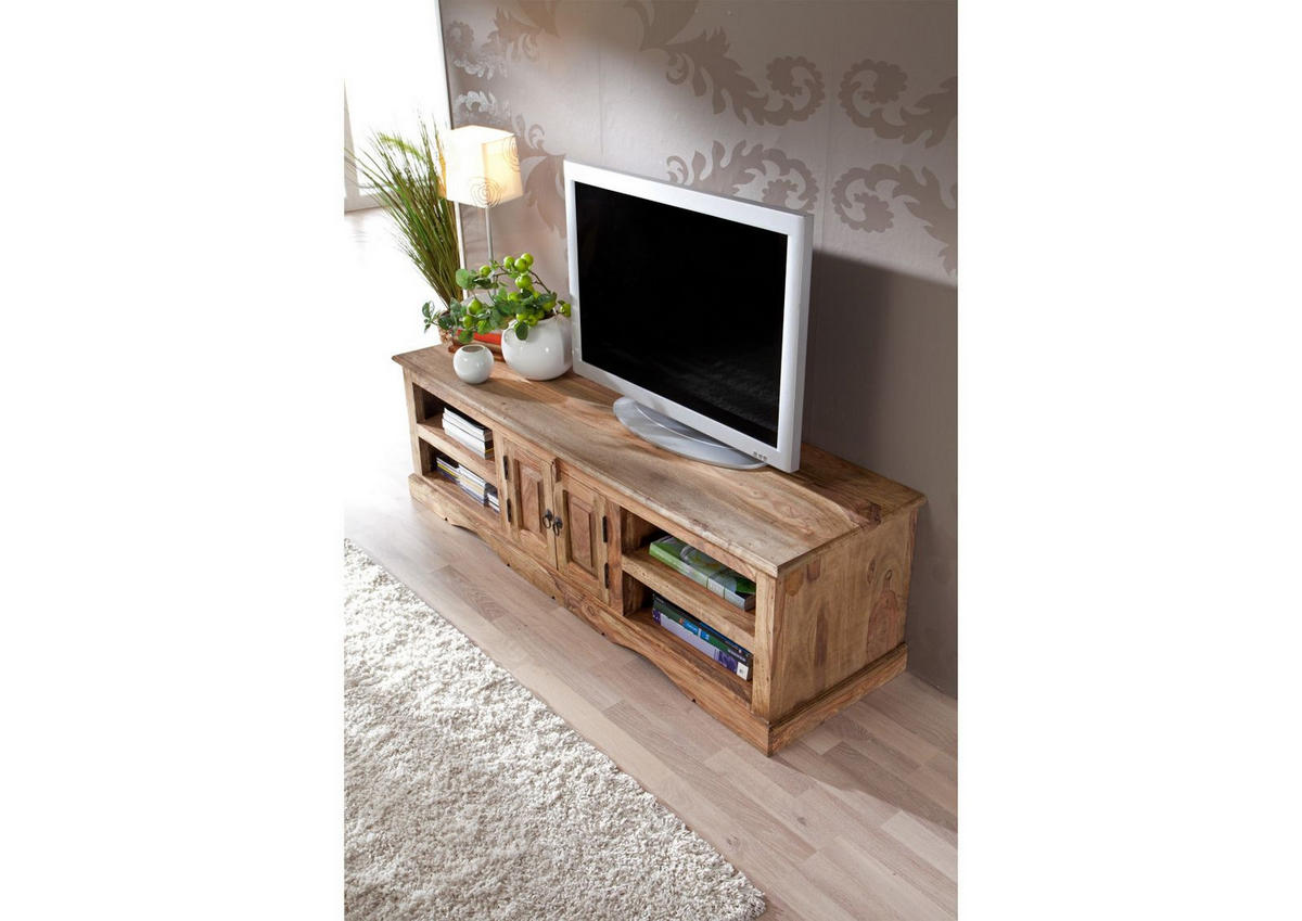 TV-BOARD Sheesham 150x45x45 grau geölt LEEDS #48 - Grau, Holz (150/45/45cm) - Massivmoebel24