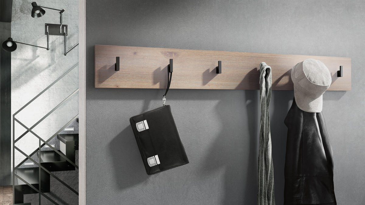 GARDEROBENPANEEL Linea Eiche Nordic - Silbereichenfarben, Holzwerkstoff (110.5/14.5/3.5cm) - Vladon