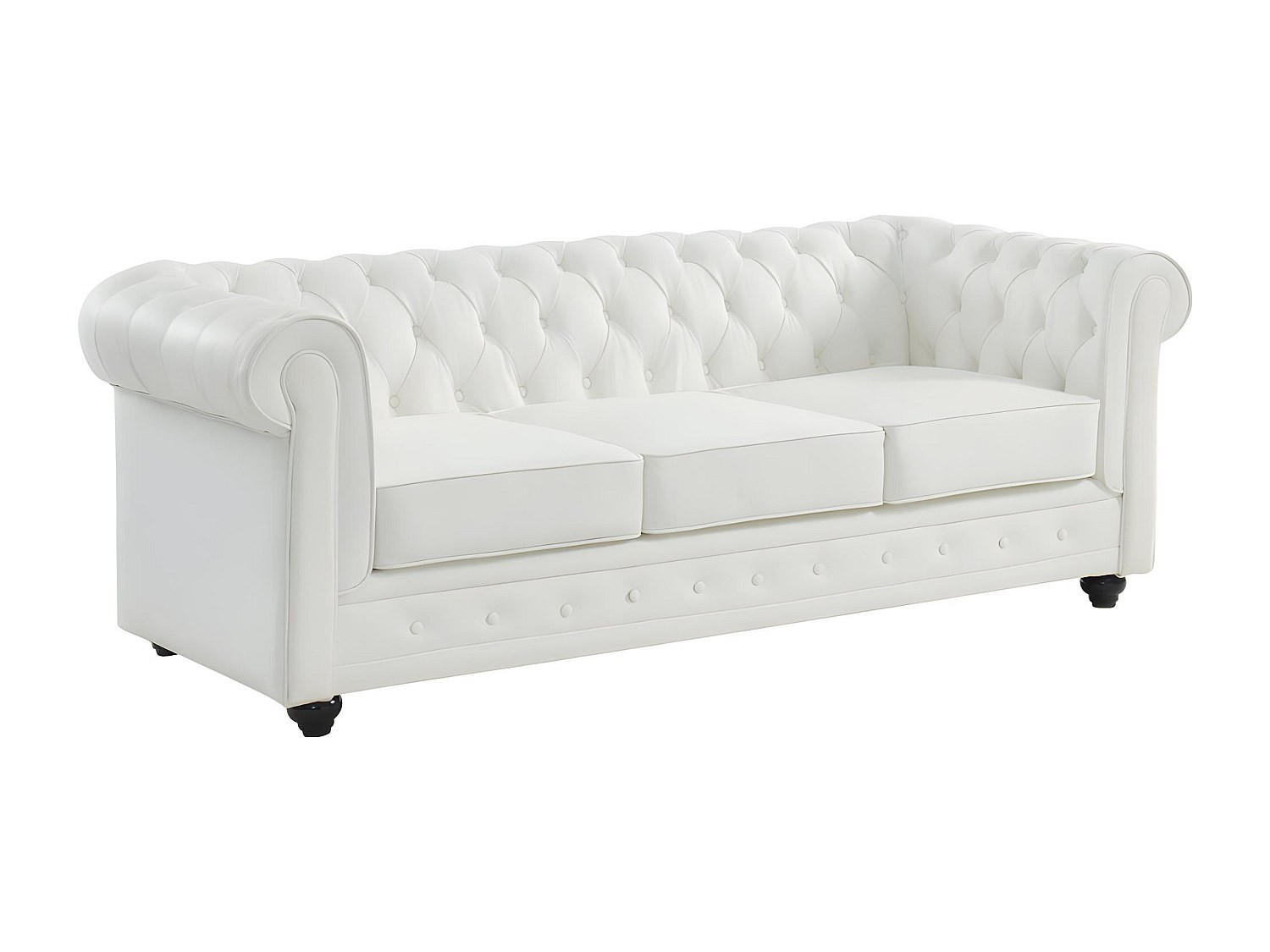LEDERSOFA 3-Sitzer - Büffelleder - Weiß - CHESTERFIELD - Weiß, Leder (88/72/205cm) - Vente-Unique