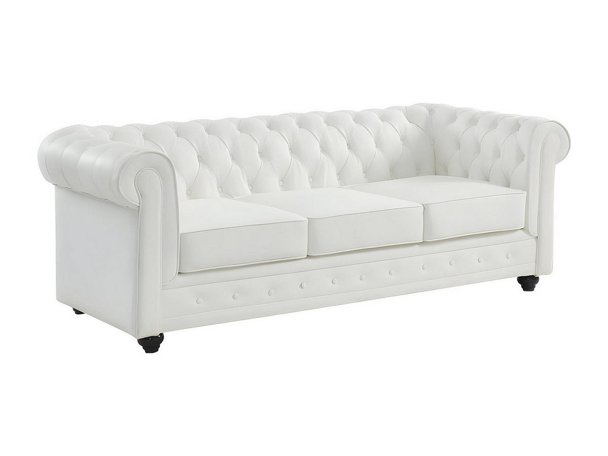 LEDERSOFA 3-Sitzer - Büffelleder - Weiß - CHESTERFIELD - Weiß, Leder (205/72/88cm) - Vente-Unique