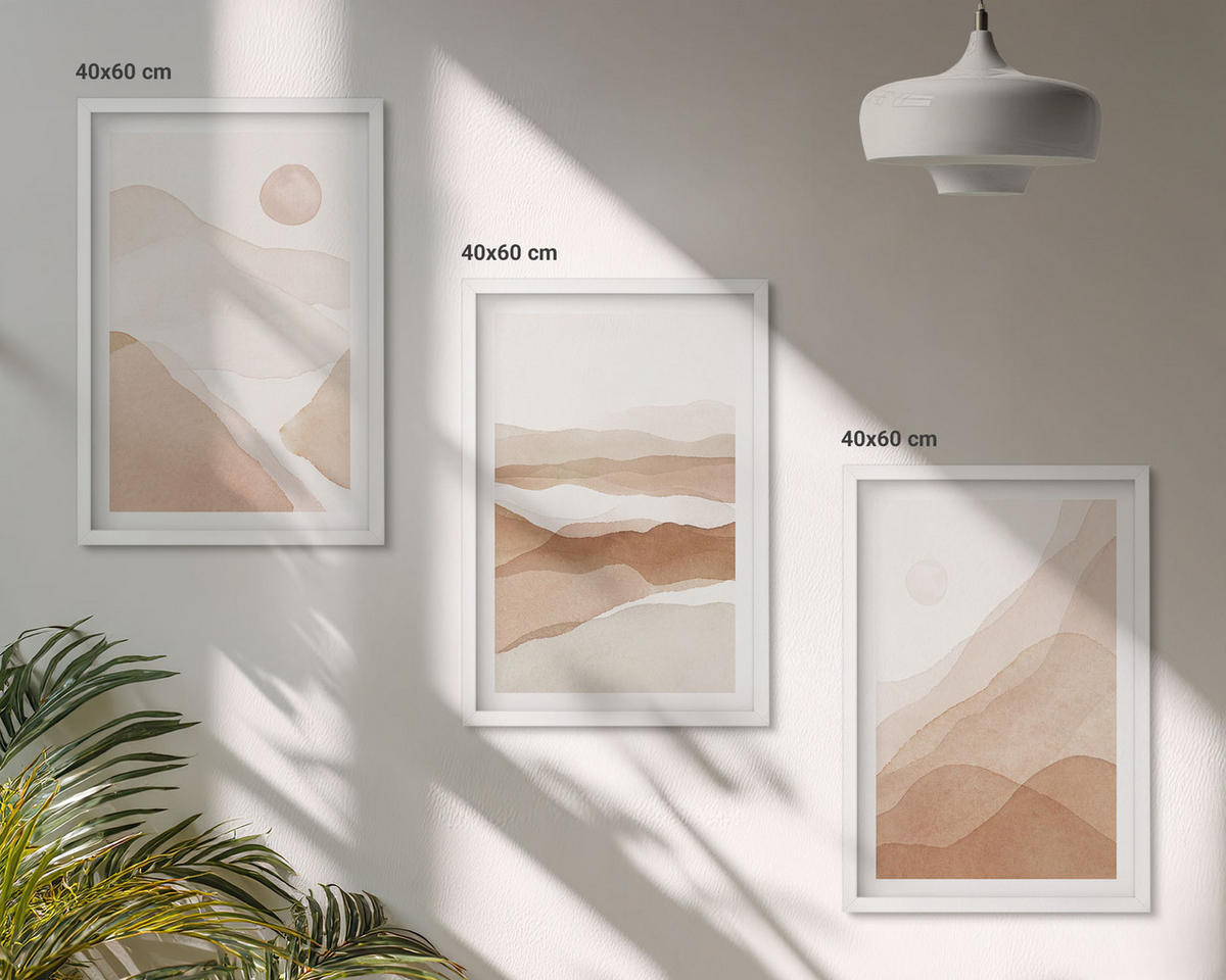 WANDBILDER 3er-Set - 40x60 cm Weißer Rahmen - Abstrakte braune Landschaften - Weiß, Kunststoff (40/60cm) - ArtPrintCave