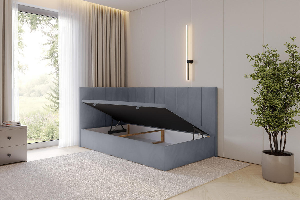 EINZELBETT Jugendbett mit Bettkasten Rechts, ohne Matratze - LOVY 80x200 Grau - Grau, Holzwerkstoff/Textil (80/200cm) - ALTDECOR