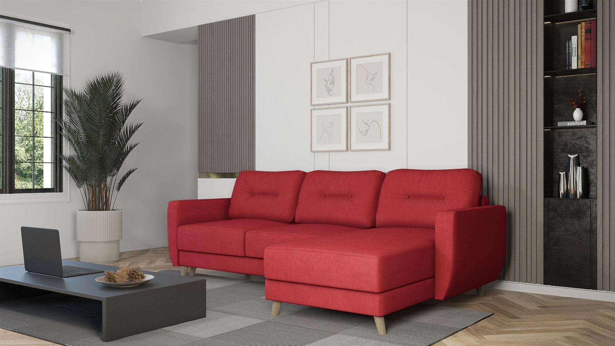 ECKSOFA Marlies In Opera Velvet - Rot, Holzwerkstoff/Textil (233/140cm) - Fun Möbel