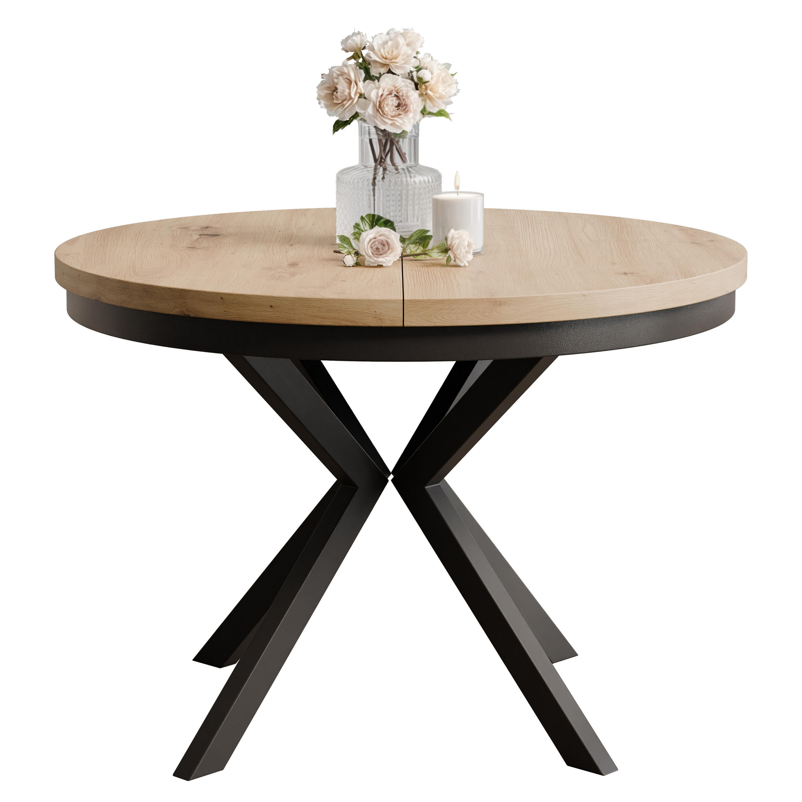 AUSZIEHTISCH MILTON 100-176/76 cm mit Metallgestell und Zarge, Schwarz / Artisan-Eiche - Schwarz/Eiche Artisan, Holzwerkstoff/Metall (100/100/76cm) - Idohome