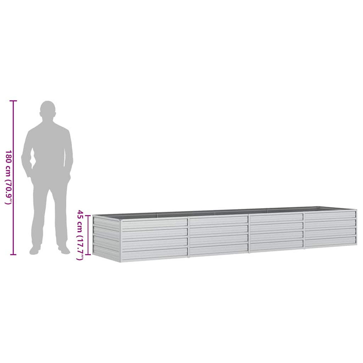 HOCHBEET 320/80/45 cm, aus Verzinkter Stahl, Silber - Silberfarben, Metall (80/45/320cm) - vidaXL
