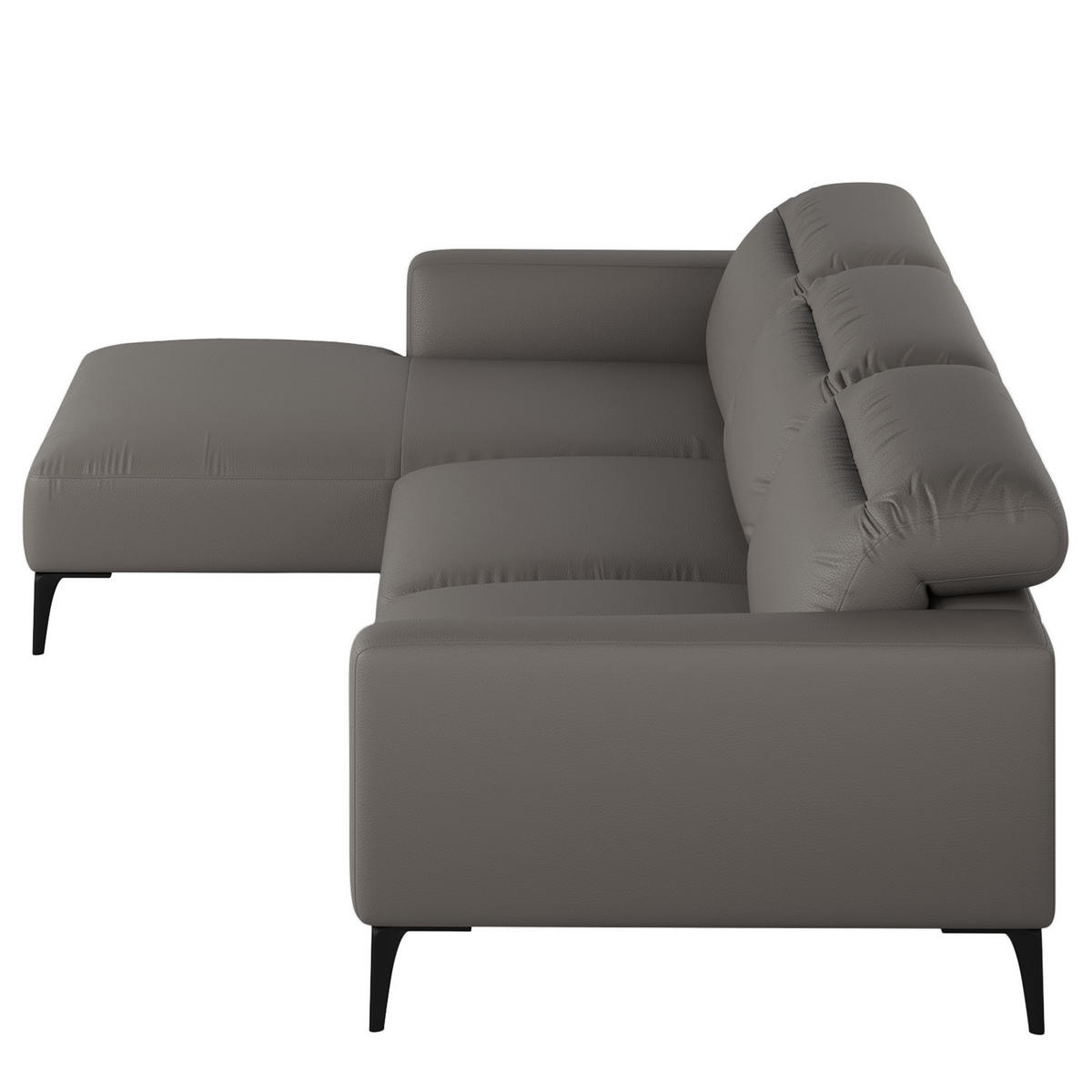 ECKSOFA mit Longchair - Schwarz/Grau, Leder/Metall (328/180cm) - home24