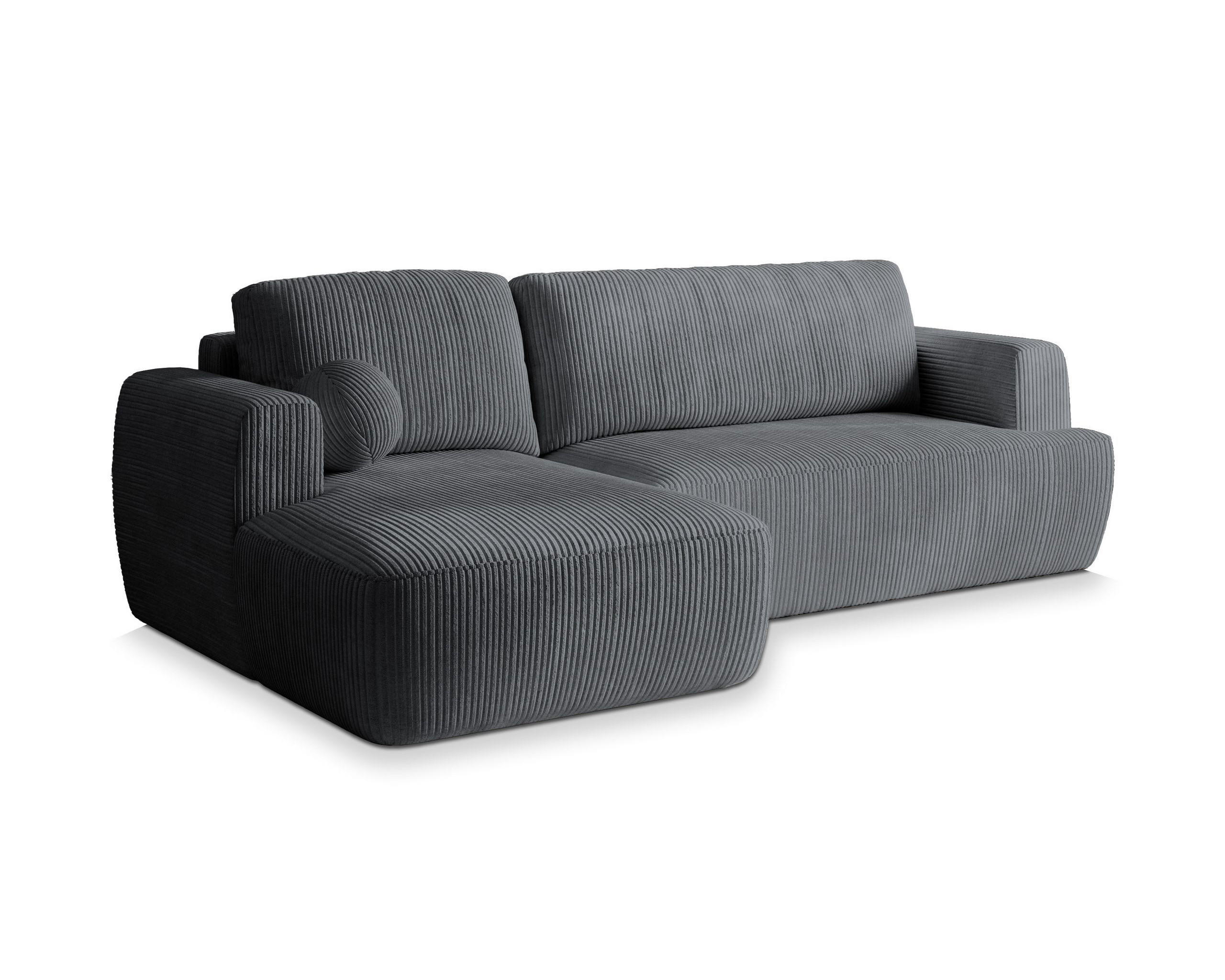ECKSOFA SENTI P L-S Grau Kordstoff mit Schlaffunktion - Grau, Holz (246/148cm) - MASSENO