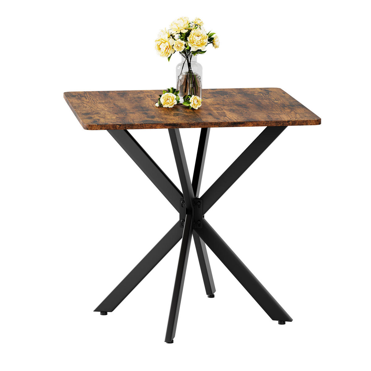 BEISTELLTISCH 80/80/75 cm in Vintagebraun mit schwarzem X-Gestell - Braun, Holzwerkstoff (80/80/75cm) - BEAOK