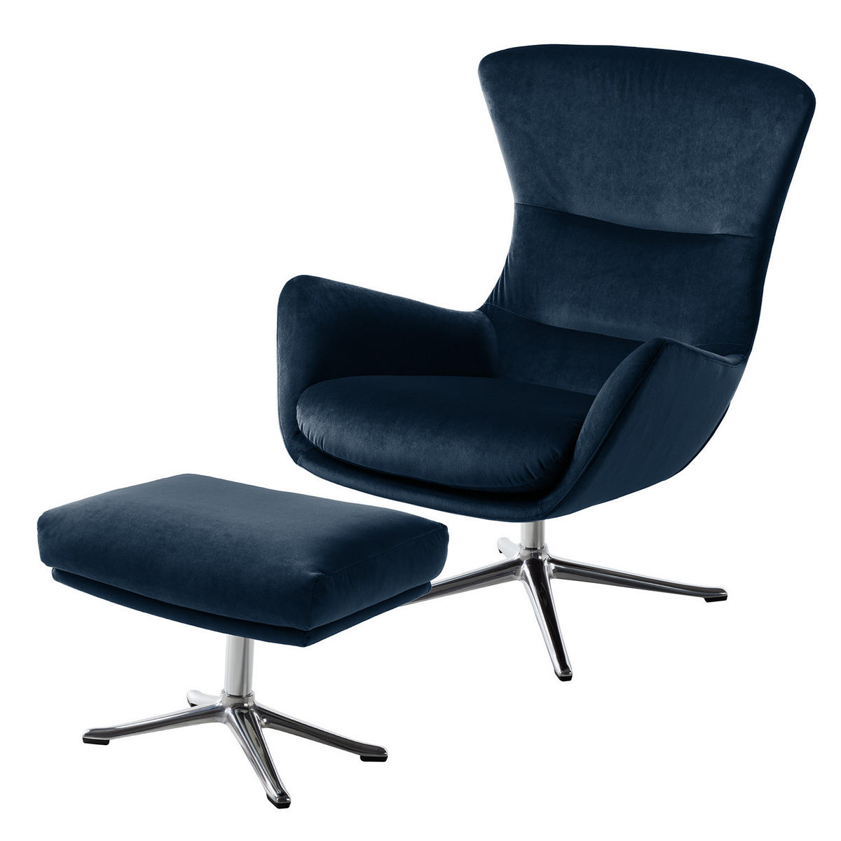 HOCKER mit Kreuzfuß - Chromfarben/Dunkelblau, Textil/Metall (54/41/41cm) - home24