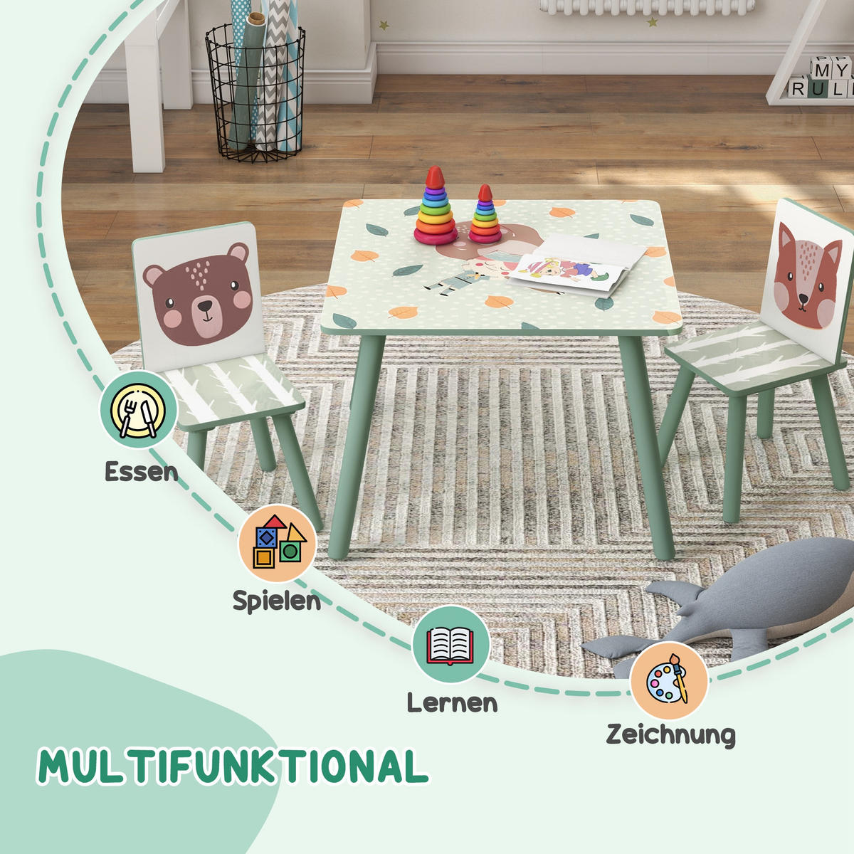 KINDERSITZGRUPPE - Grün, Holzwerkstoff (60/44/60cm) - ZONEKIZ