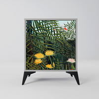 SIDEBOARD VIRGIN FOREST WITH SUNSET, Grau, 57,5x42x70,5 cm, Schwarze Metall-Sternfüße - Multicolor/Schwarz, Holzwerkstoff/Metall (57.5/70.5/42cm) - SpaceRebels