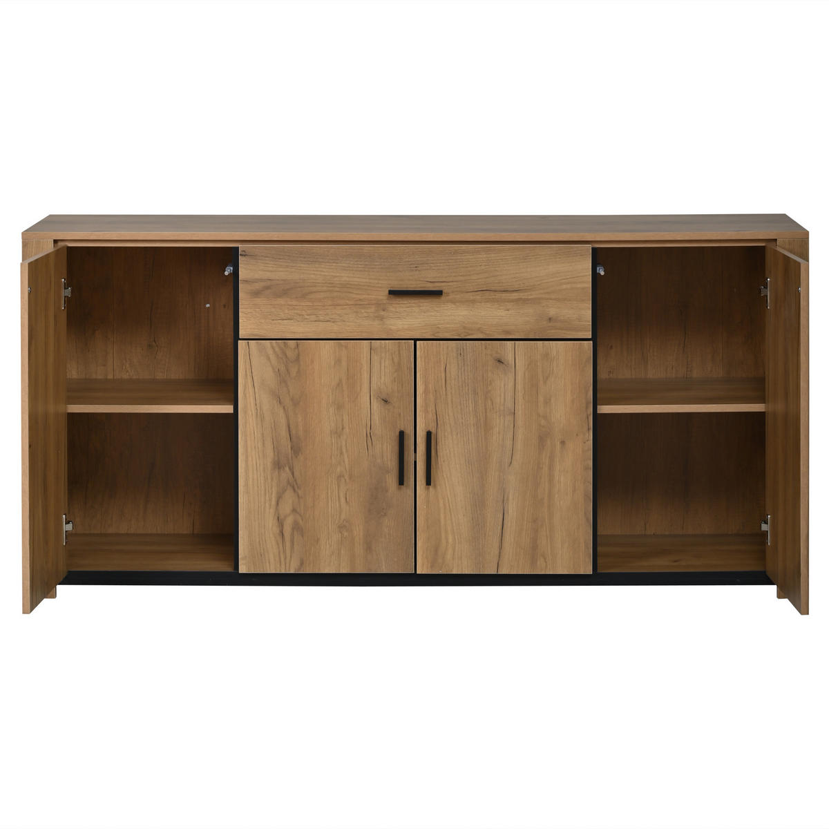 SIDEBOARD Holz 4 Türen 1 Schublade 160x40x75cm Stauraum - Eichefarben, Holzwerkstoff (40/75/160cm) - FLIEKS